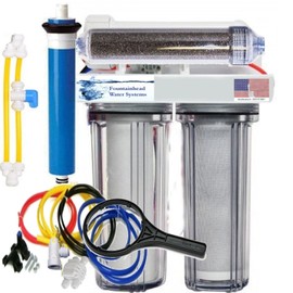 FOUNTAINHEAD WATER SYSTEMS RO/DI Reverse Osmosis Aquarium/Reef System 4 Stage Clear Manual Flush Valve 150 GPD