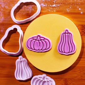 BAKERLOGY Fall Harvest Mini Cookie Cutter & Stamp Set (Short & Tall Pumpkin Designs) – Cute Autumn Fondant Embossing Stamp Cutters for Thanksgiving Baking, Cupcake Toppers & Seasonal Treats