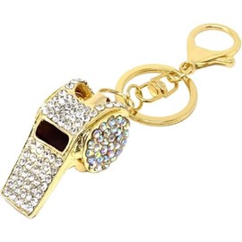 JewelBeauty 3D Handmade Bling Crystal Cute Keychain Rhinestone Keyring Selection Car Bag Pendant (Silver Whistle)