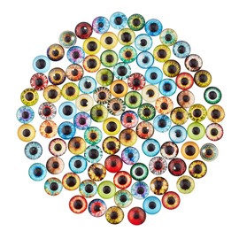 Ornaland 100 Pcs 12mm Colorful Flat Back Glass Cabochons Glass Dome Cabochons with Dragon Eye Pattern for Jewelry Making