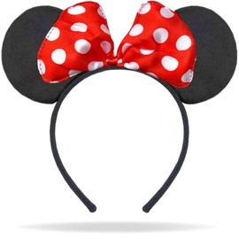 Hatstar Alice Band with Mouse Ears | Mouse Ears in Black with Red Bow and White Dots for Children and Adults - black/red