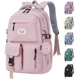 BECOJADDE Backpack School Bag Womens Girls with 15.6'' Laptop compartment, Water Resistant Rucksack with Coin Purse, Daypack for College, Work & Travel, Ideal for Teens & Students Pink