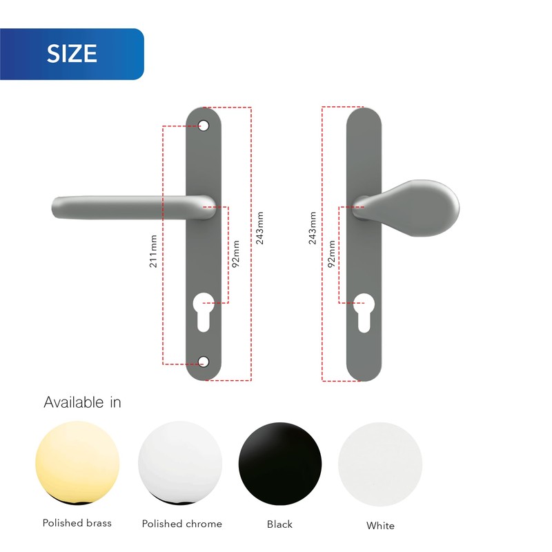 XFORT Uros Black Inline UPVC Door Handle, (PZ 92mm, Screw