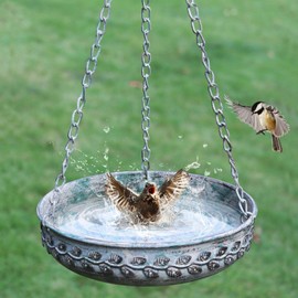 AIHAOKAN Hanging Bird Bath Hanging Bird Feeder - Metal BirdBath Bowl Birdfeeder Tray for Garden Backyard Patio and Deck-Retro Green