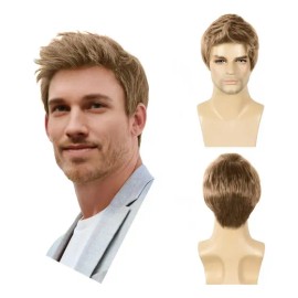 Peluca para Hombres Eamoil Cortas Natural Cabello Moda Color Marrón Claro