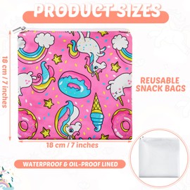 Shappy 6 Pack Reusable Snack Bags Food Safety Washable Lunch Baggies for Kids with Zipper Kids Food Storage Pouch Zipper Dual Layer Bags (7 x 7 Inch) As Shown in Pictures about 7 x 7 inches of each