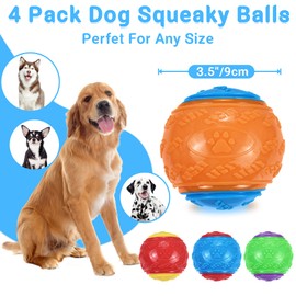 3.5in Squeaky Dog Balls, Dog Toys Balls for Training, Tough Ball Toys for Dogs, Light Weight Dog Toy Balls, High Bouncy Dog Ball for Interactive Playing, Puppy Pet Chew Balls Teething Balls 4Pcs