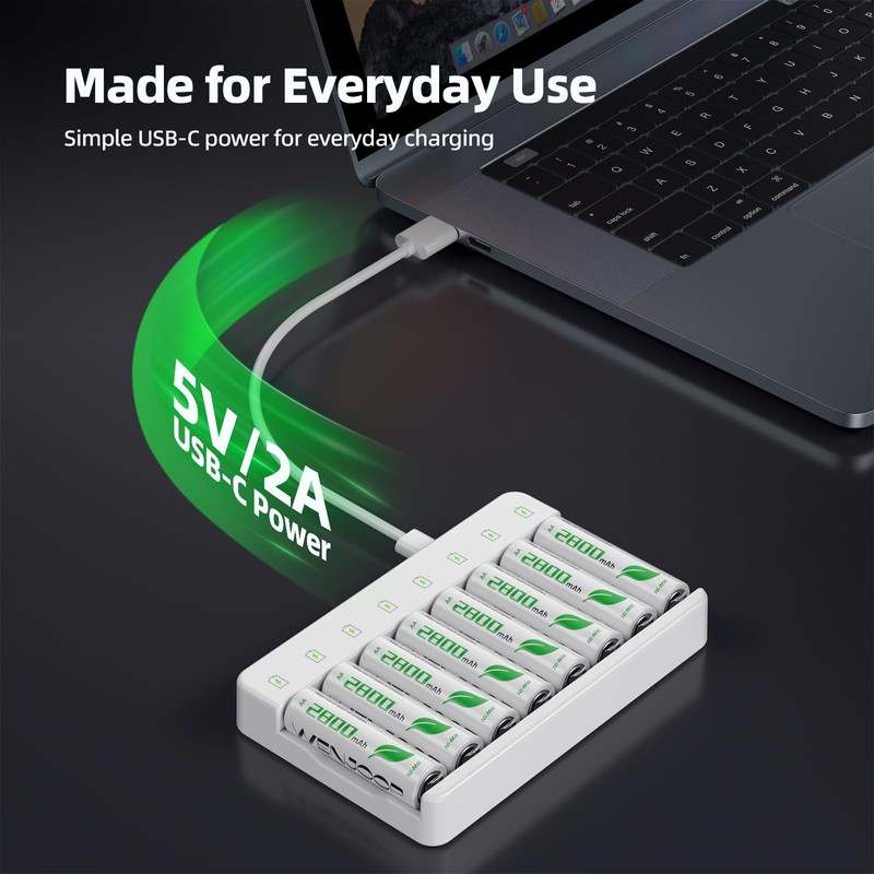 WENJOOP 8-Slot Smart AA AAA Battery Charger for 1.2V NiMH/NiCd