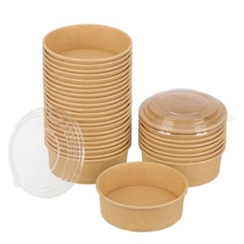 GHEIR 100 Pack 20 oz Disposable Bowls with Lids, Kraft Paper Salad Bowls with Lids, Paper Soup Bowls Food Container for Cold/Hot Food or Takeout