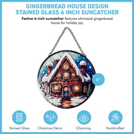 6-Inch Stained Glass Suncatcher - Gingerbread House Design for Windows, Holiday Decor, and Gifts