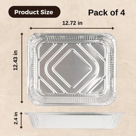 Homeshopa Aluminium Foil Trays, 4 Pack Medium Disposable Meal Prep Food Storage Containers, Roasting Trays for Baking Broiling Cooking, Serving, Oven & Freezer Safe, Reusable Catering Takeaway Tin