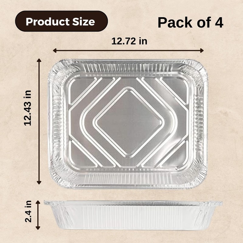 Homeshopa Aluminium Foil Trays, 4 Pack Medium Disposable Meal Prep