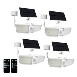 Cozeet Solar Outdoor Floodlights, Motion Sensor 180 LED Waterproof 6500K with Remote Control, Solar Security Outdoor Light with IP65 for Wall Porch Barn Patio Garage, White 4-PCS