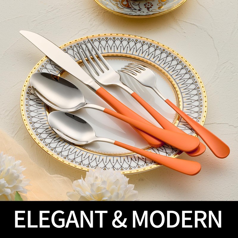 DINYWOW 20-Pieces Orange Silverware Sets for 4,Orange Handle Stainless Steel