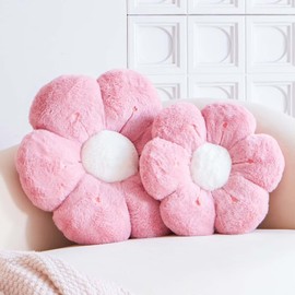 VBGYA Flower Pillow, Cute Flower Shaped Decorative Pillow, Soft Rabbit Fur Daisy Pillow Home Decor Floor Seating Cushion for Bedroom Living Room (Dusty Pink 19.6 Inch)