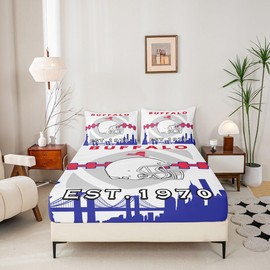 Erosebridal Football Themed Fitted Sheet for Twin Bed, Fans Bed Sheets for Boys, Lovers Bed Set, Red Blue Gray Bedding Set With 1 Pillowcase Deep Pockets (Buffalo)