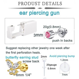 QWALIT Ear Piercing Kit Gold Ear Piercing Gun Kit Self Piercing Earrings Piercing Kit Disposable Earring Gun Piercing Kit with Earring Studs Self Ear Piercing Kit at Home Flatback Earring Studs