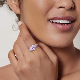 RANDES Alexandrite Engagement Promise Ring Light Purple Heart Rings for Women 925 Sterling Silver Butterfly Ring June Birthstone Anniversary Ring Size 7