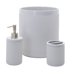 Zenna Home Smart Accessories 3-Piece Bathroom Accessory Set: Toothbrush Holder, Lotion or Soap Dispenser, and Wastebasket, in Grey Arya Dots Design
