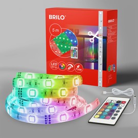 BRILONER - USB LED Strip 5 m with Remote Control, Colourful RGB Light, Can Be Shortened, LED Strip, Room Decoration, Gaming Decoration, LED Strip, LED Light Strip, 500 x 1 x 0.3 cm, White