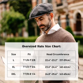 TOP-EX L/XL/XXL Merino Wool Tweed Newsboy Cap for Men 8 Panels Paperboy Hat Warm Winter Hat Vintage Flat Ivy Cabbie Gatsby Cap Irish Hat Golf Driving Hat Black XL