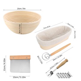 Proofing Basket Set, Proofing Basket for Bread Baking, 23 cm Round and 21 cm Oval, 100% Natural Rattan, Bread Basket with Linen Insert, Bread Baking Accessories for Professional and Domestic Bakers
