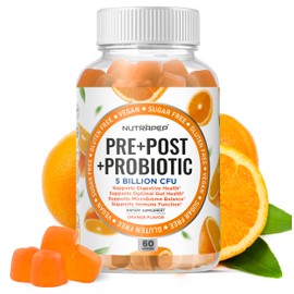 NutraPep Prebiotic Probiotic & Postbiotic Gummies for Women Men & Kids Children - High Potency 5 Billion CFU - Sugar-Free & Gluten Free