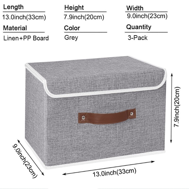 Yawinhe Storage Boxes with Lids 3 Pack, Collapsible Storage Bin
