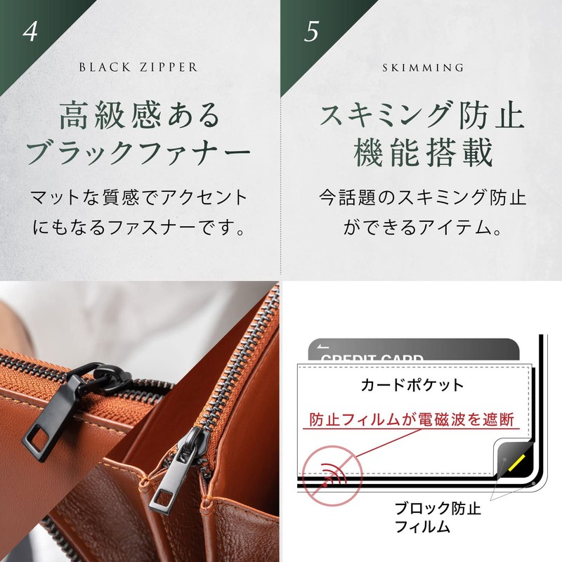 Mura Men's Long Wallet with Round Zipper, Genuine Leather, Anti-skimming