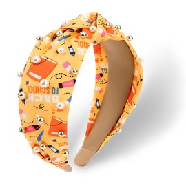 CAVETEE Teacher Headbands for Women, Yellow Back to School Knotted Hairband-Top Knot Teacher Hair Accessories Outfits