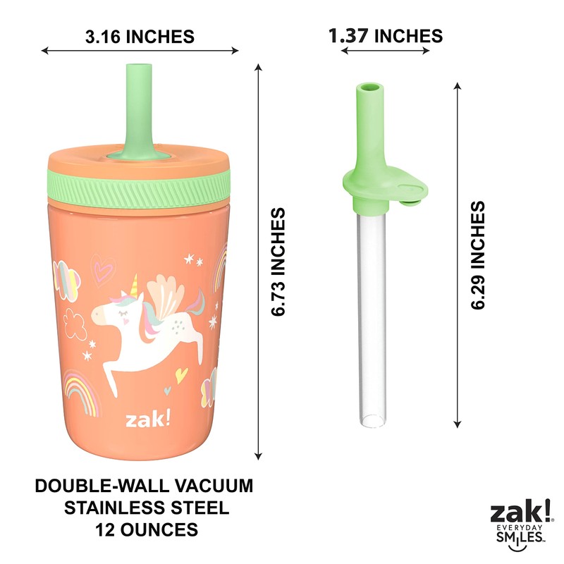 Zak Designs Unicorn Kelso Tumbler Set, Leak-Proof Screw-On Lid with