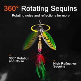 16 Pcs Fishing Lures Spinner Baits, Hard Metal Spinner Baits for Bass Trout Salmon, Spinnerbait Spoons Kit with Triple Fishing Hooks, Fishing Gears for Freshwater Fishing (A-03)