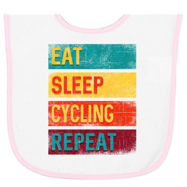 inktastic Cycling Gifts Funny Eat Sleep Cycling Repeat Baby Terry Cloth Bib White and Pink 39645