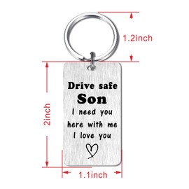 Drive Safe Son Keychain Gifts - to My Son Gifts from Mom Dad - Teen Boy Adult Birthday Fathers Day Graduation Gift Ideas
