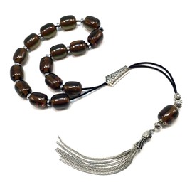ALBATROSART Design - Greek KOMBOLOI Series Worry Beads Begleri Pony Anxiety Beads Rosary Relaxation Stress Relief (Olive Green Resin Column -16X13mm- 15 Big Beads)