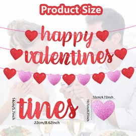 Bliceon Valentine's Day Banner - Glitter Hearts Garland for Party Decorations, Wedding and Anniversary Celebrations - Red and Pink Decorations for Romantic Events
