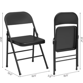 GAOMON 4 Pack All-Steel Folding Chairs with Backrest, Heavy Duty Metal Foldable Dining Chair Set of 4 Hold Up to 350 LBS, Black Portable Chair for Office, Indoor & Outdoor Events