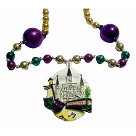 Cathedral, Street Car, Masks, Bourbon St Mardi Gras Beads Party Favor Necklace