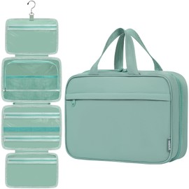 prezon Toiletry Bag For women,Portable Hanging Organizer,4 Leakproof Compartment for full-sized Conditioner, Brushes Set, Makeup Accessories,Visible and easy to access.L-mint