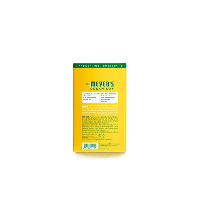 MRS. MEYER'S CLEAN DAY Dryer Sheets, Fabric Softener, Reduces Static,