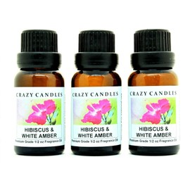 Crazy Candles Hibiscus & White Amber 3 Bottles 1/2 Fl Oz Each (15ml) Premium Grade Scented Fragrance Oil (Tropical Hibiscus, Jasmine, Mango, Amber, Sandalwood)
