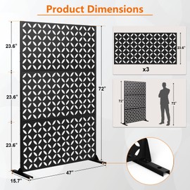 Meyoppm 72" H×47" W Metal Privacy Screen, Outdoor Indoor Privacy Screens with Stand Panels, Free Standing Decorative Privacy Screen for Patio