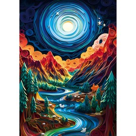Bgraamiens Puzzle-Paper Quilling Mountains and Rivers-1000 Pieces Paper Quilling Art Puzzle Color Challenge Jigsaw Puzzles for Adults and Kids