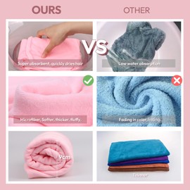 GEN'C BÉAUTY Microfiber Hair Towel Dry Hair Towel Wrap Quick Dry Hair Turban 2pcs (Pink+White)