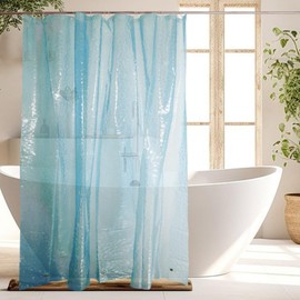 CAPASTEC 1 Set Waterproof Shower Curtain, 180 x 200 cm, EVA Bath Curtain with Weight Magnet, Washable Shower Curtain with 12 Shower Curtain Rings for Bathroom, Bathtub, Shower Cubicle, Blue
