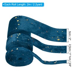 PATIKIL 3/8", 1", 2" Velvet Ribbons Set, 3 Roll 3 Sizes Total 6.6 Yard Double Faced Craft Ribbon with Golden Star for DIY Bow Ornament Gift Wrapping Bouquet Decoration, Peacock Blue
