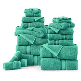 LANE LINEN Luxury Bath Towels Set - 100% Cotton Bathroom Towels, Zero Twist, Quick Dry Shower Towel, Extra Aborbent Bath Towel, Super Soft, 6 Bath Towels, 6 Hand Towels, 6 Wash Cloths - Teal (18 PC)