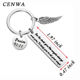 CENWA For He Shall Give his Angels Charge Over you Keychain Psalm 91:11 Gift, Grey, normal