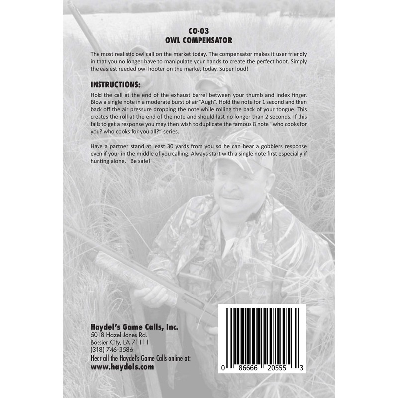 Haydel's Game Calls Inc. CO-03 Compensator Owl Call, Turkey Locator