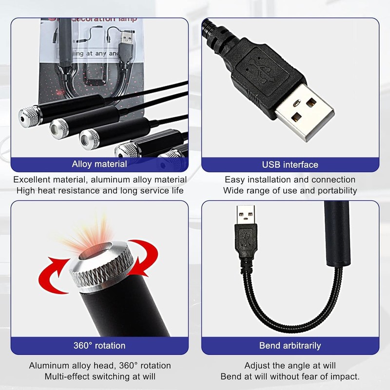 LED Car Ceiling Starlight - Adjustable Indoor Atmosphere Light, USB